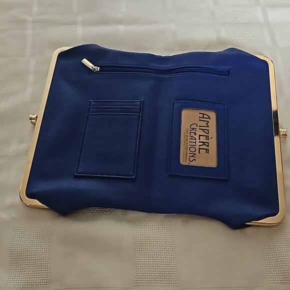 Ampere Creations Vegan Leather Clutch Purse Royal Blue & Gold - Picture 7 of 16